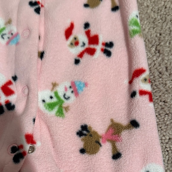 Pink Santa Reindeer Patterned Newborn 1st Christmas One Piece Button Up Sleeper - Picture 4 of 5